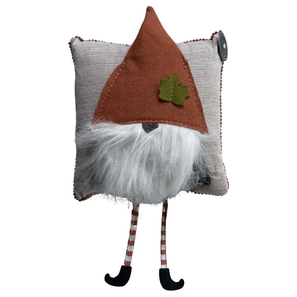 Autumn Harvest Gnome Fur Accent Pillow 12” x 12”  NWT